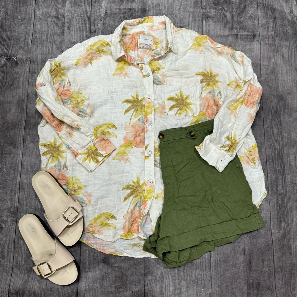 American Vacation Printed Oversized Button-Down Shirt